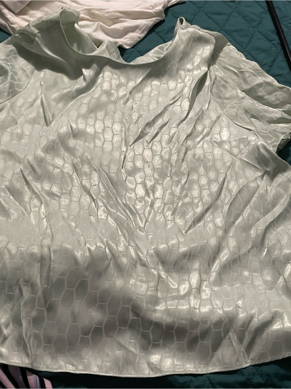 Nordstrom Mint Textured Satin Honeycomb Blouse